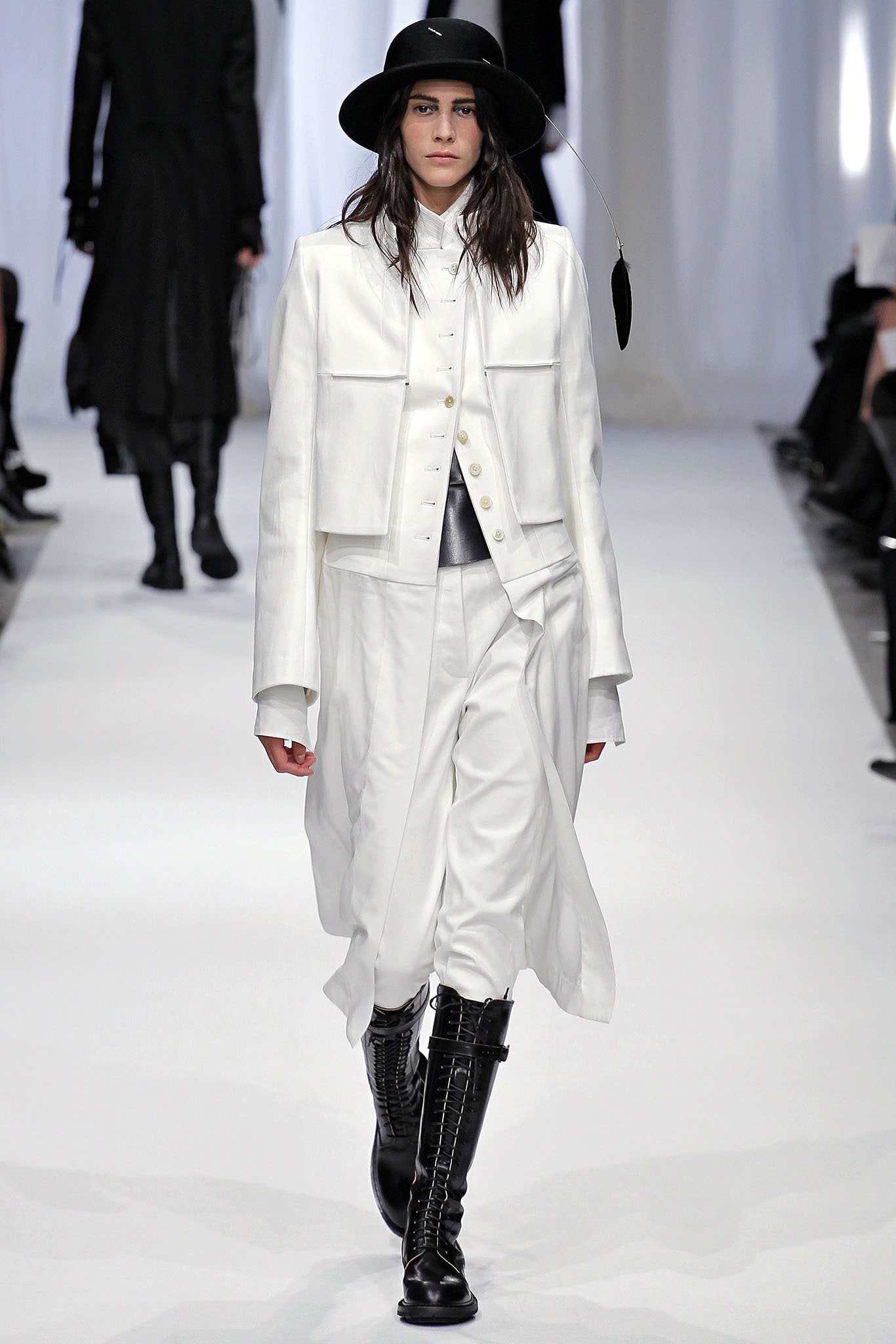 white coat and black boots