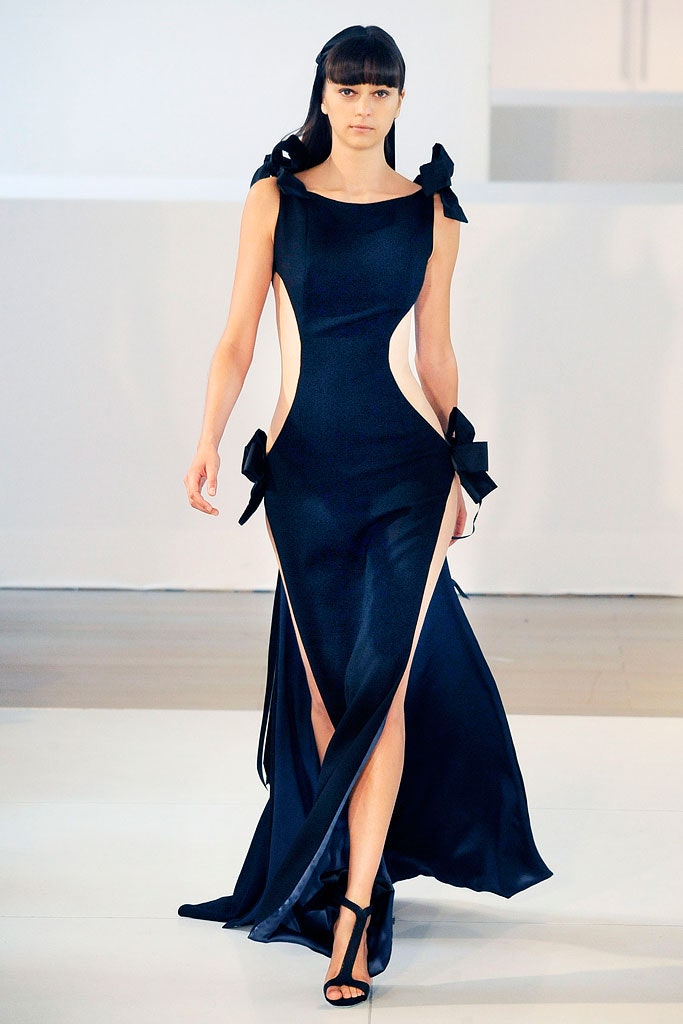 black silk fitted gown