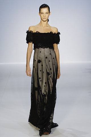 black silk off-shoulder gown