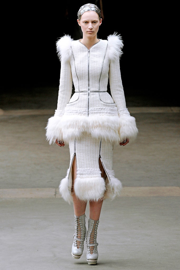 fitted white wool dress