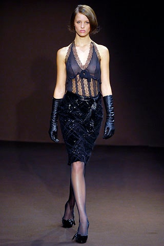 black lace top and pencil skirt