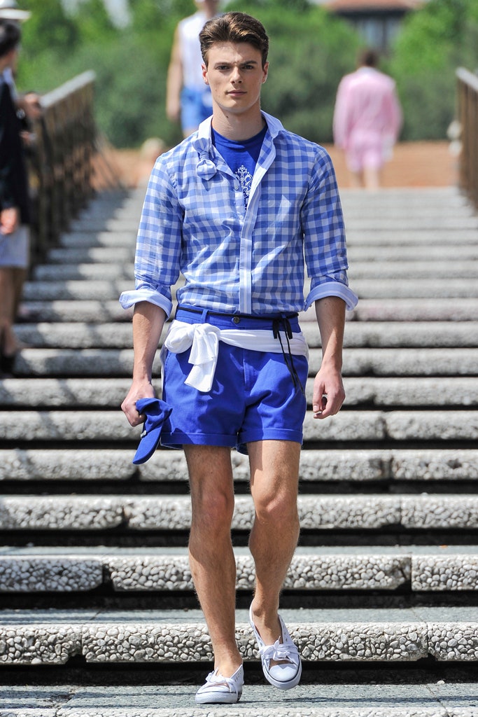 blue cotton long-sleeve collared fitted checked shirt