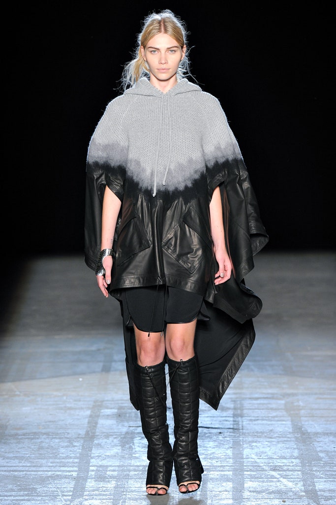gray black leather poncho