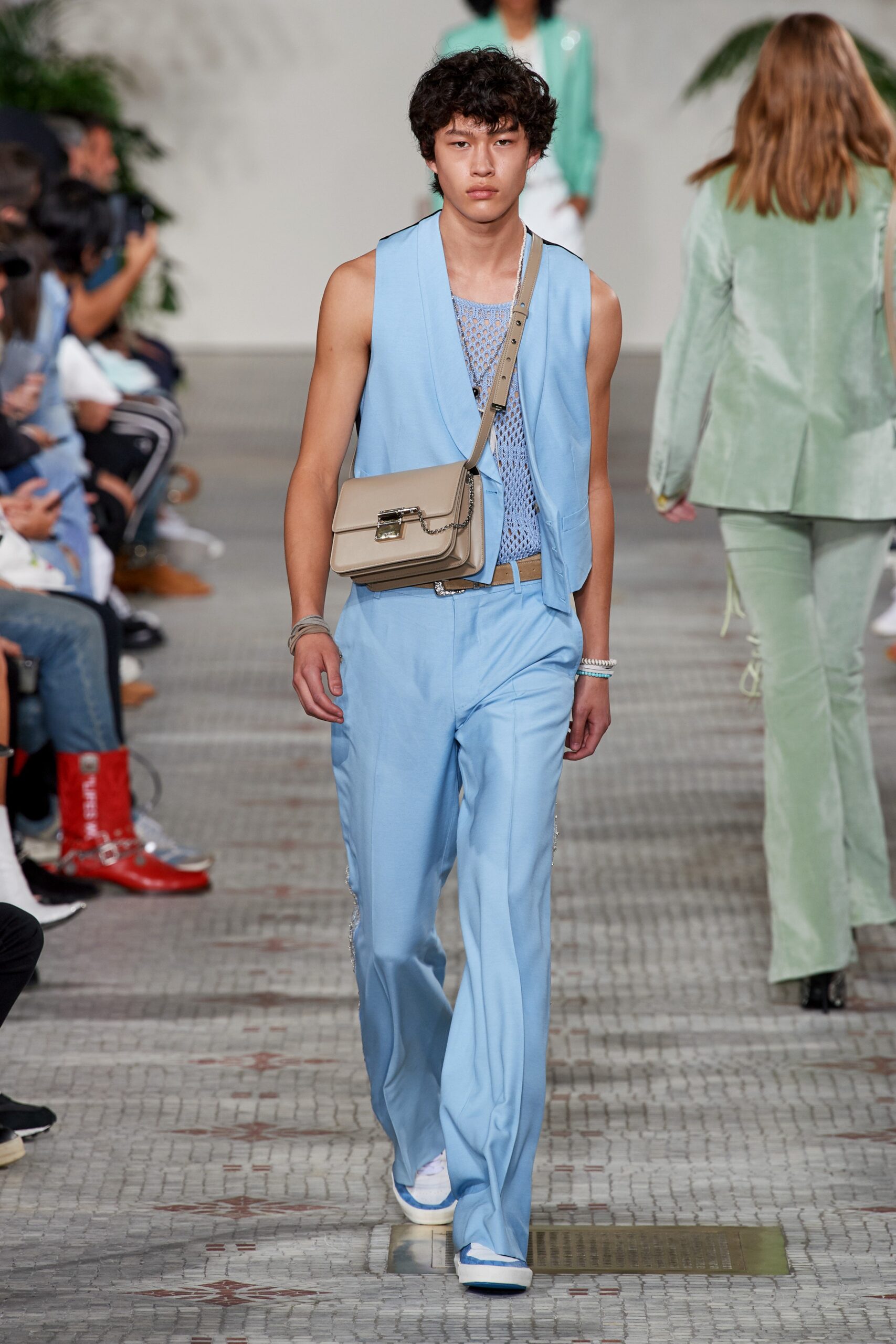blue cotton sleeveless fitted layered vest