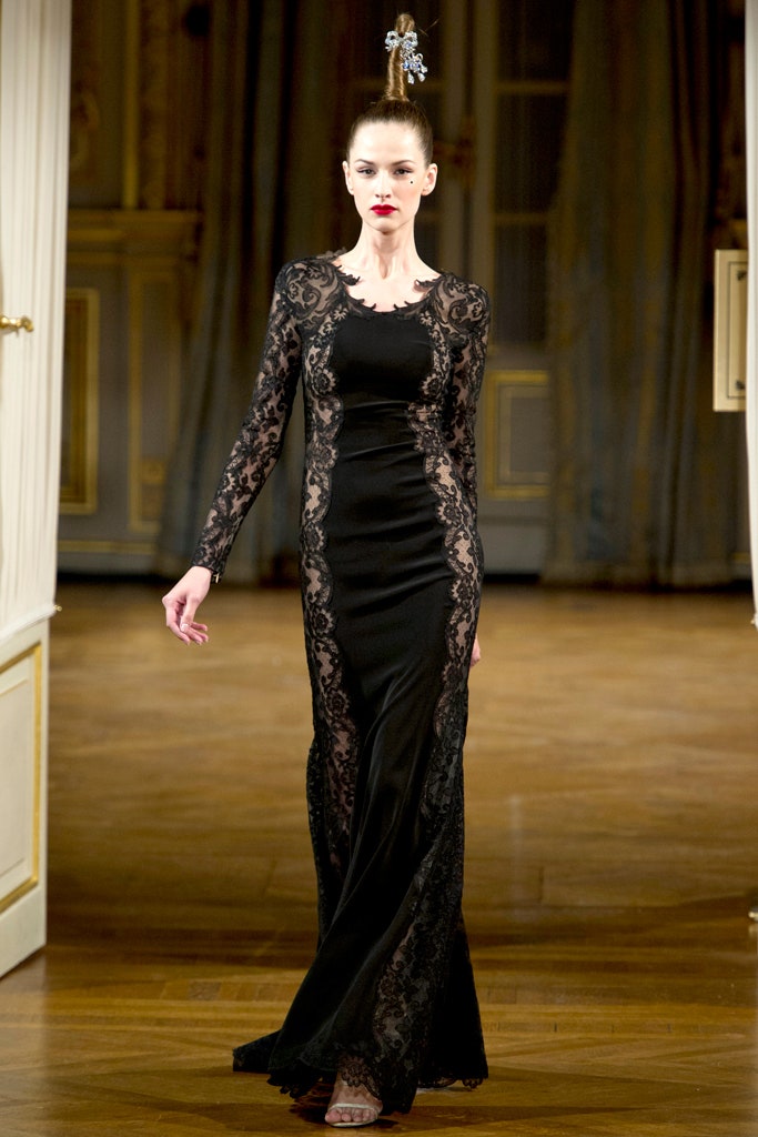 black lace fitted gown
