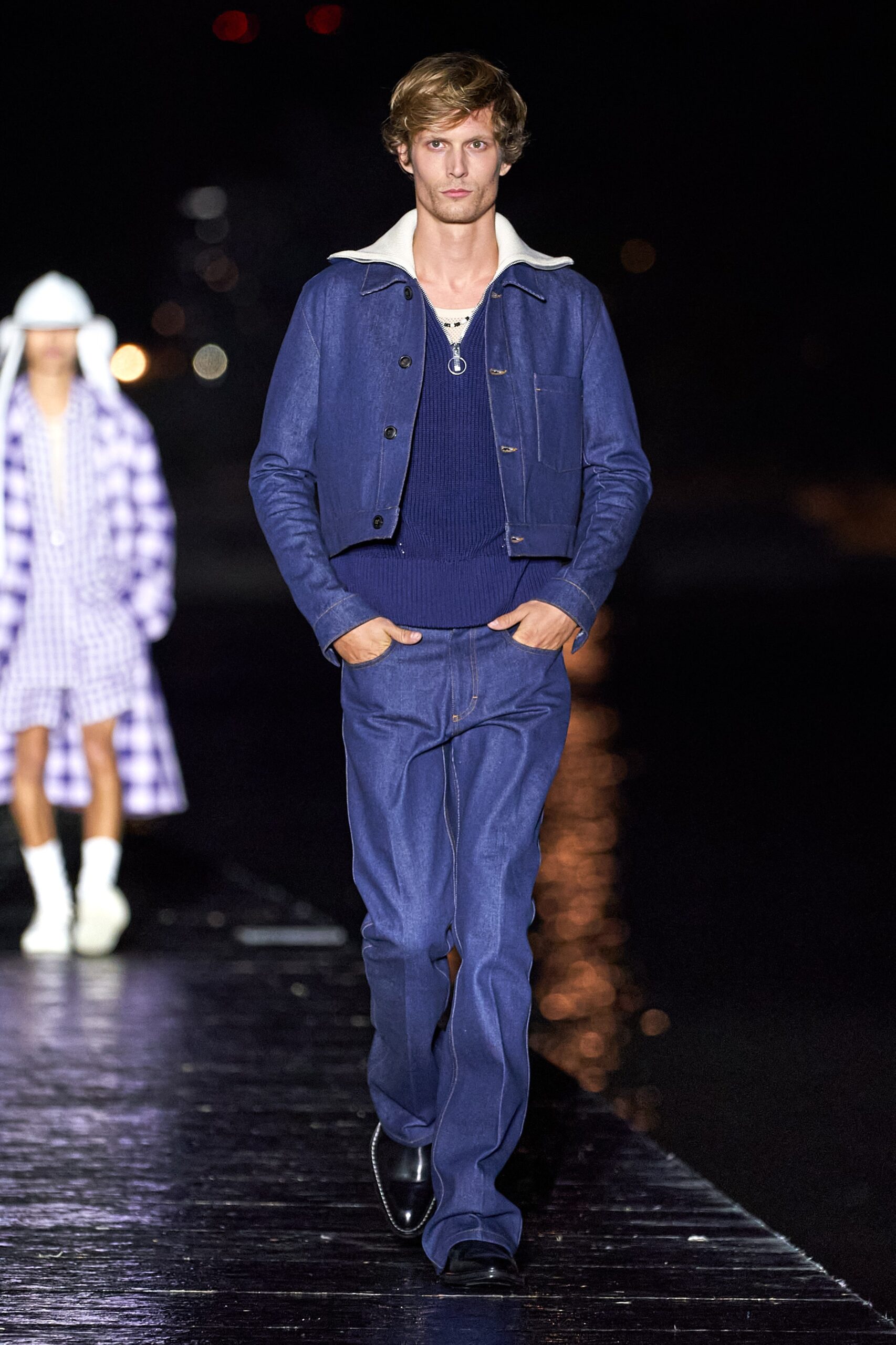 blue denim jacket and pants