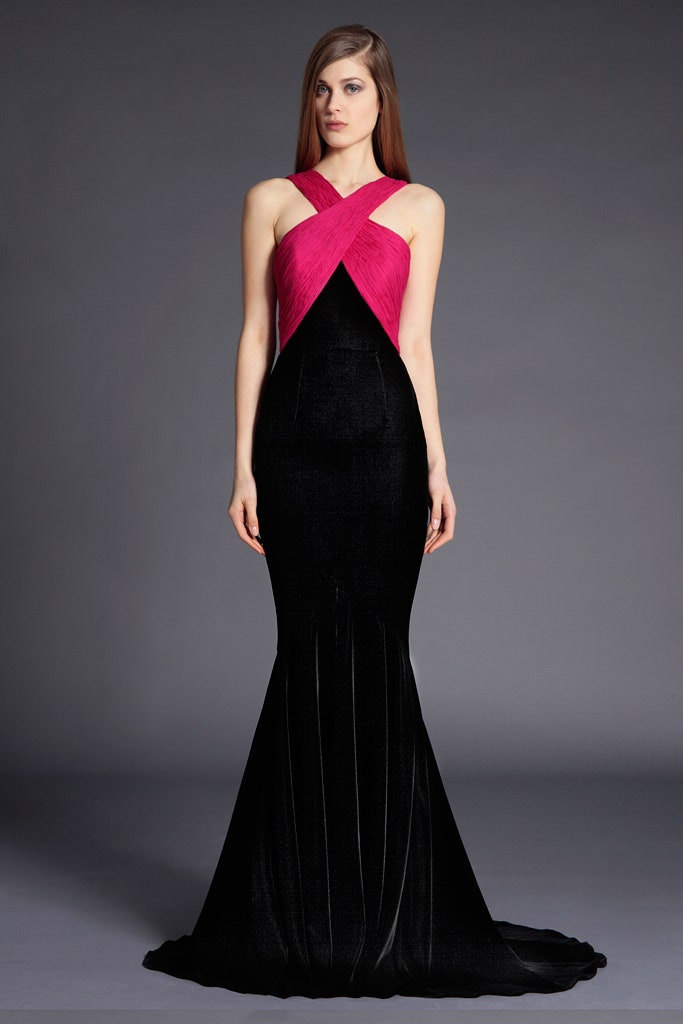 black and pink fitted gown