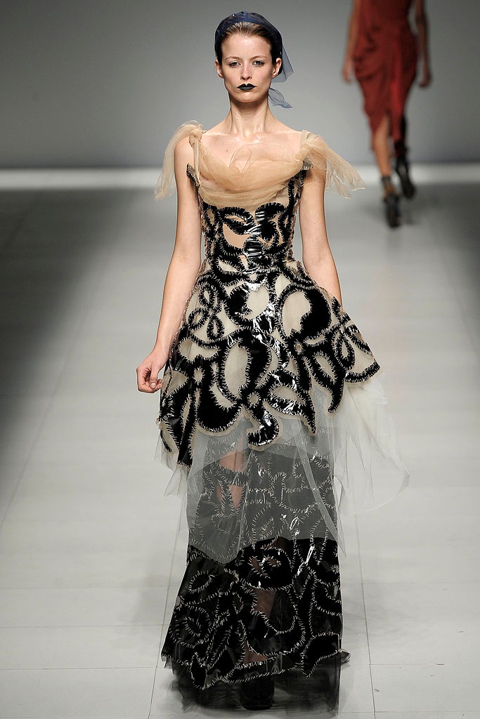 black and beige embroidered gown