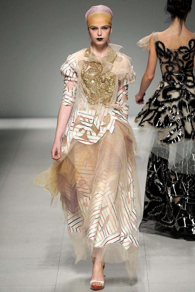 beige silk long-sleeve v-neck fitted pleated layered dress
