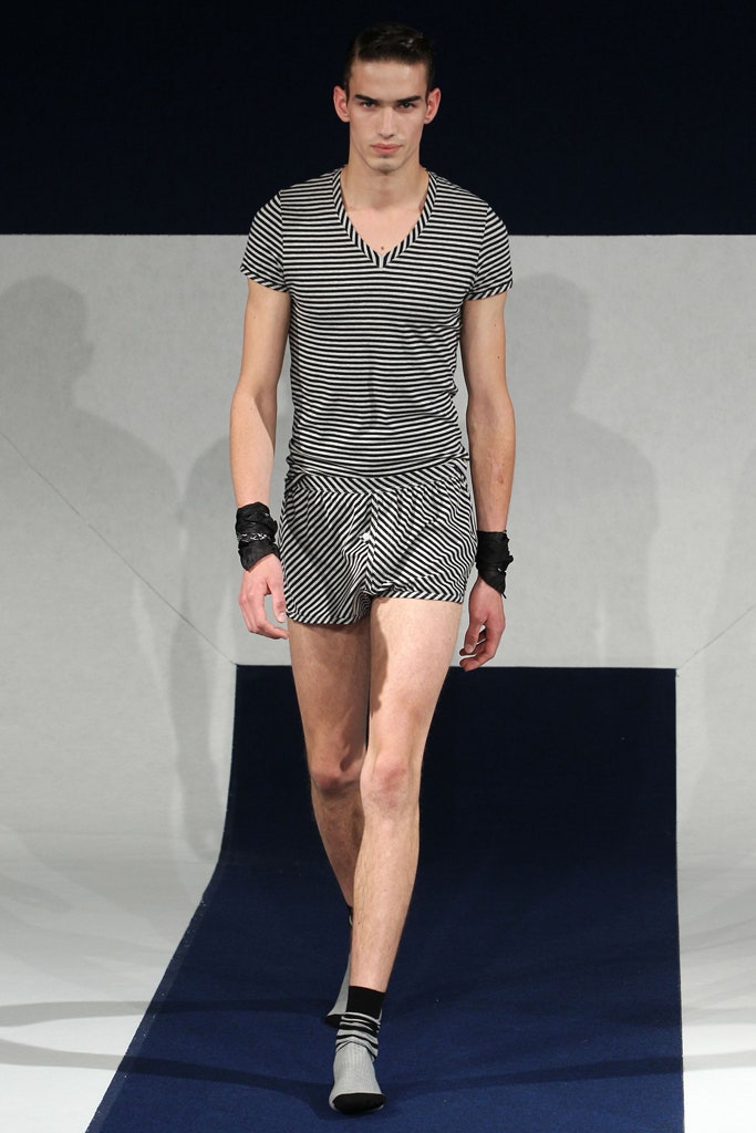 striped black and white t-shirt and shorts