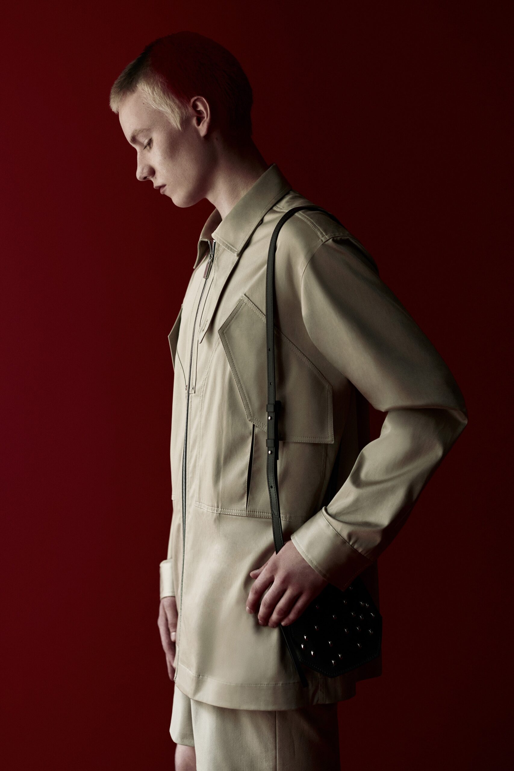 beige leather relaxed shirt with pockets