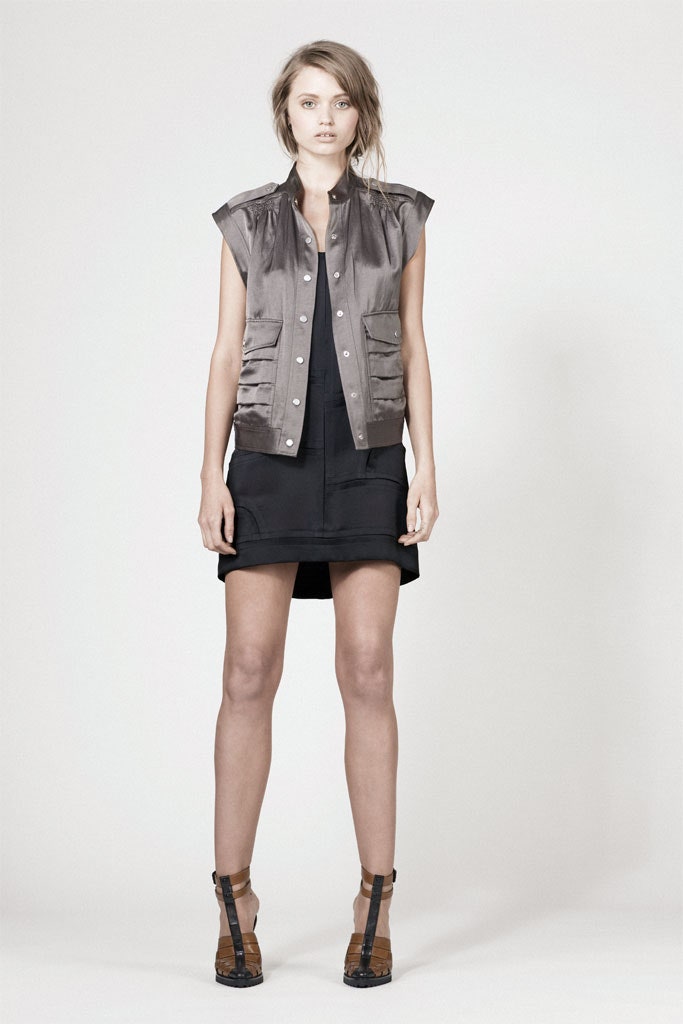 gray silk sleeveless collared fitted buttoned shiny vest