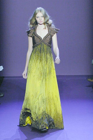 brown and yellow flowing gown