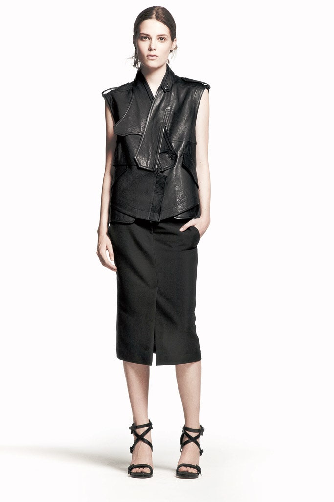 black cotton slit fitted high-waisted pencil skirt