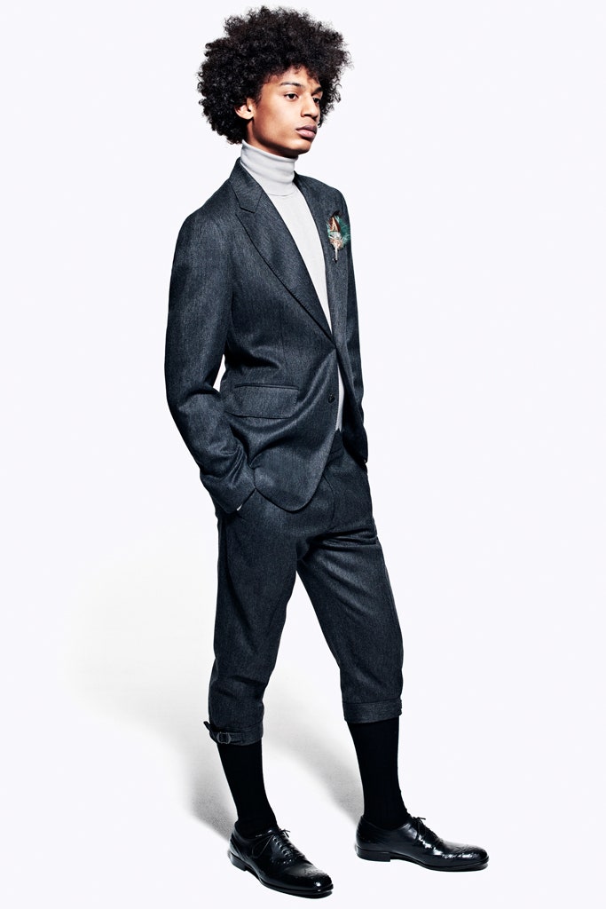 gray tailored suit with turtleneck