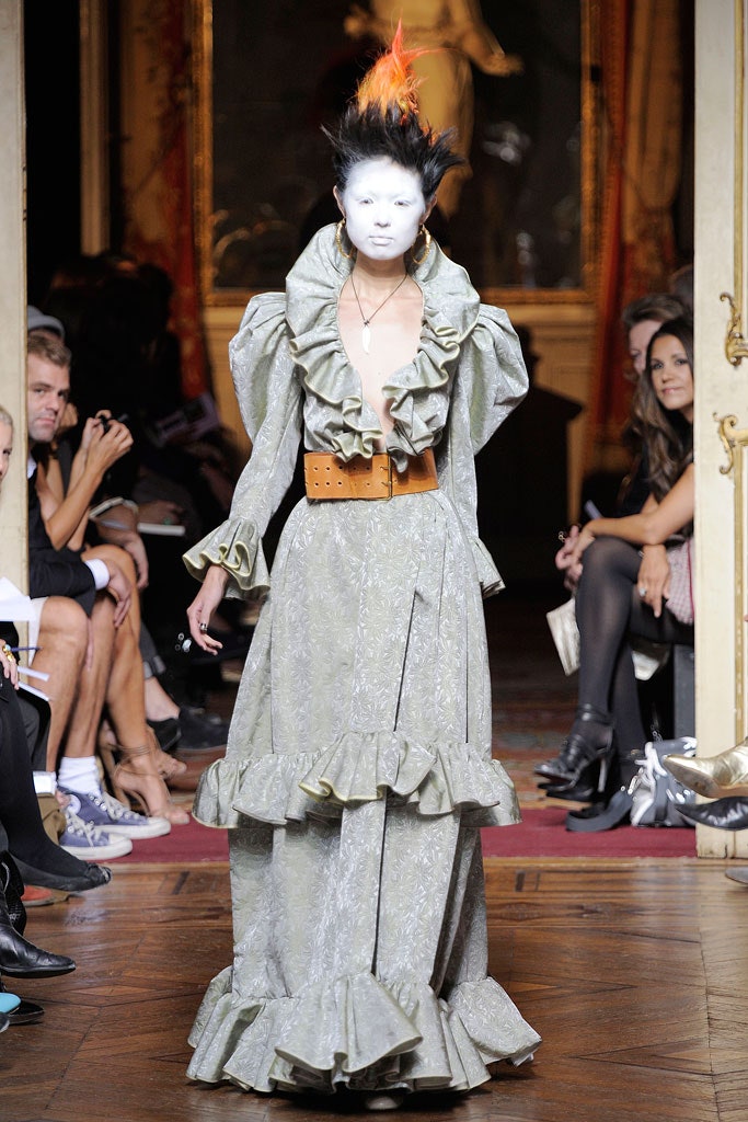 gray silk ruffled maxi dress with belt