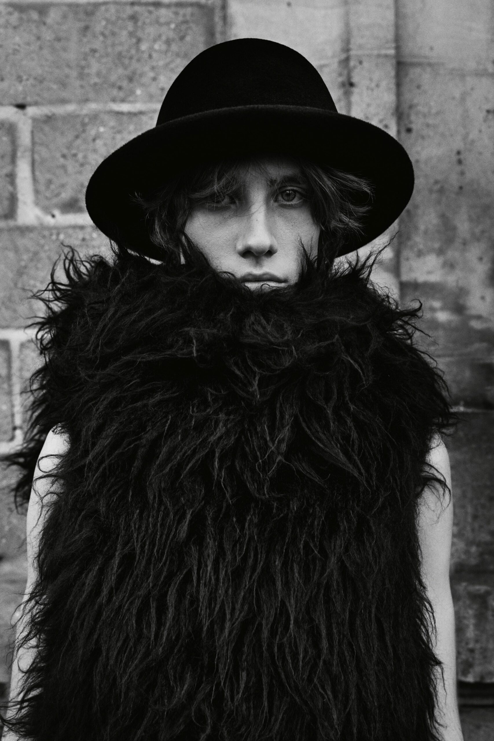 black fur cape and hat