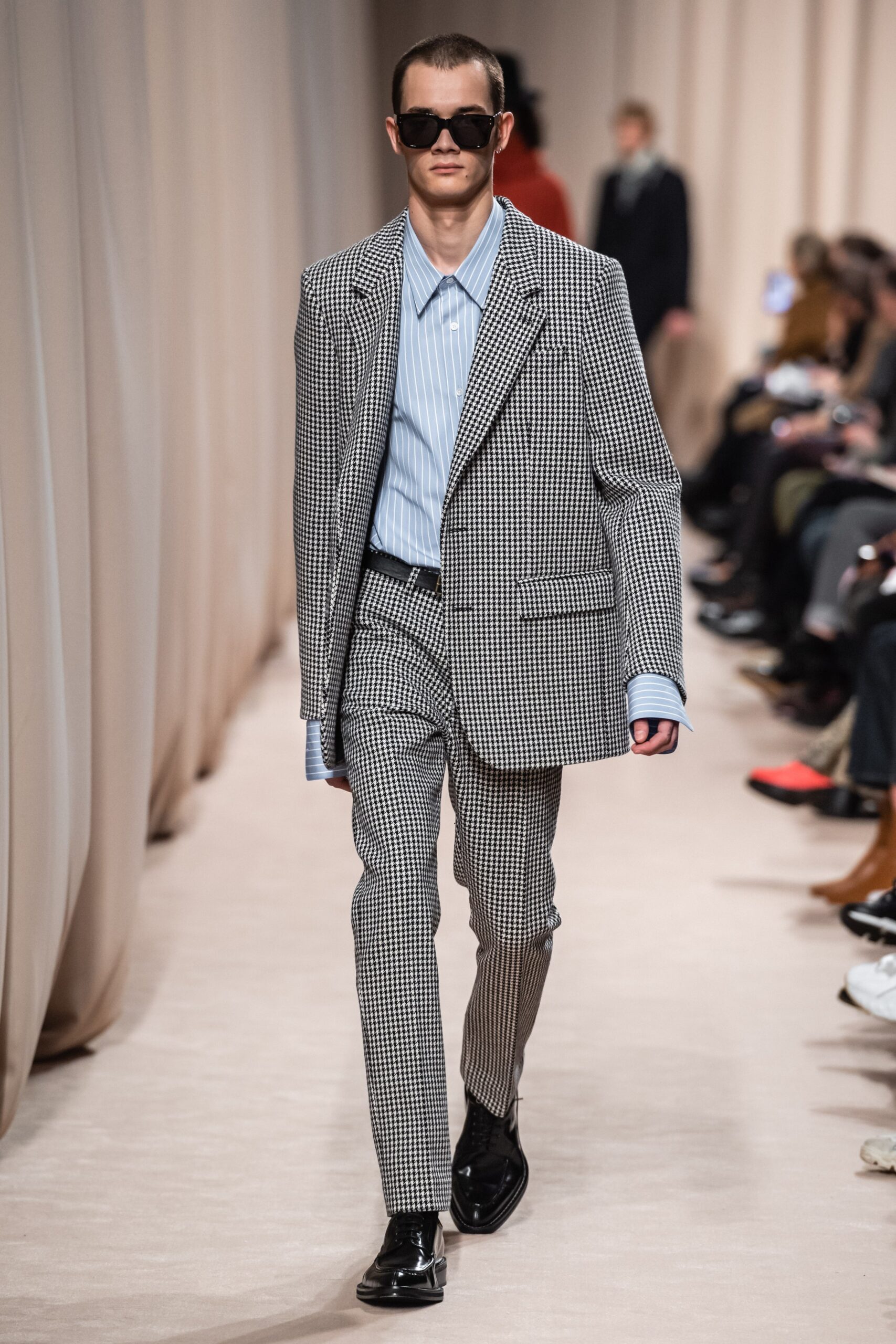 tailored black and white checked suit