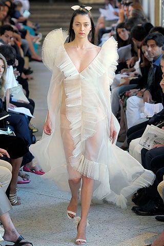white sheer ruffled dress