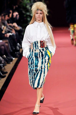 white relaxed shirt with multi skirt