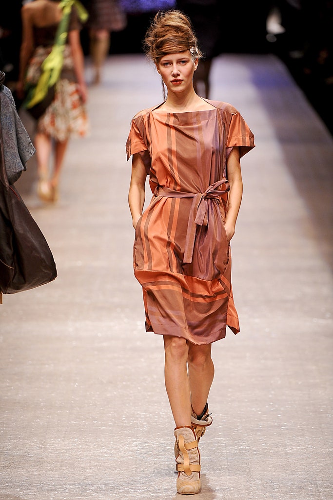 orange brown striped midi dress