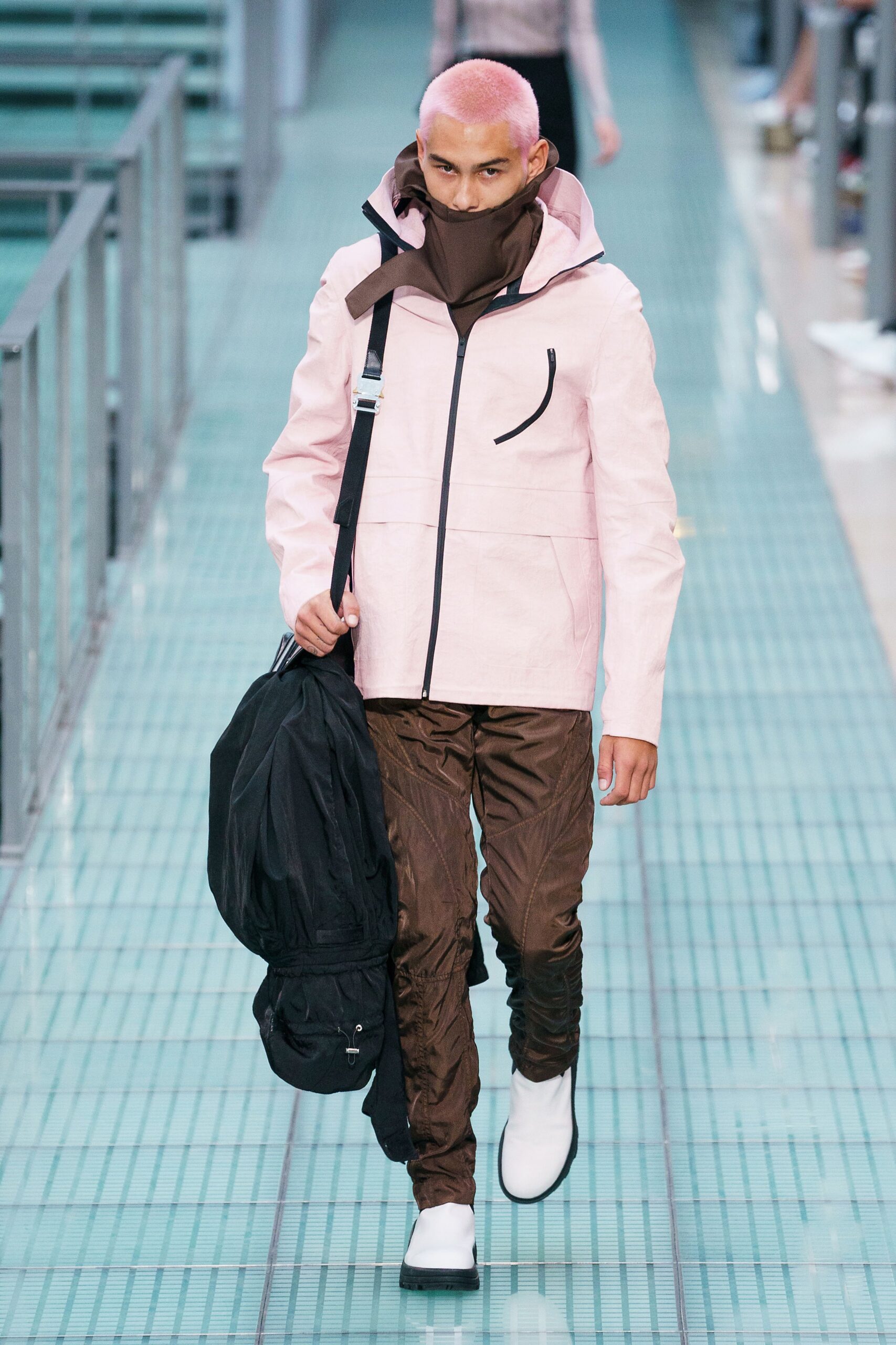 brown jersey relaxed zippered pants