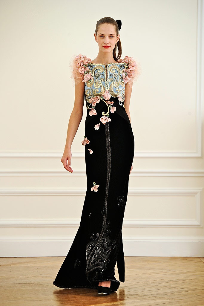 black silk embroidered gown