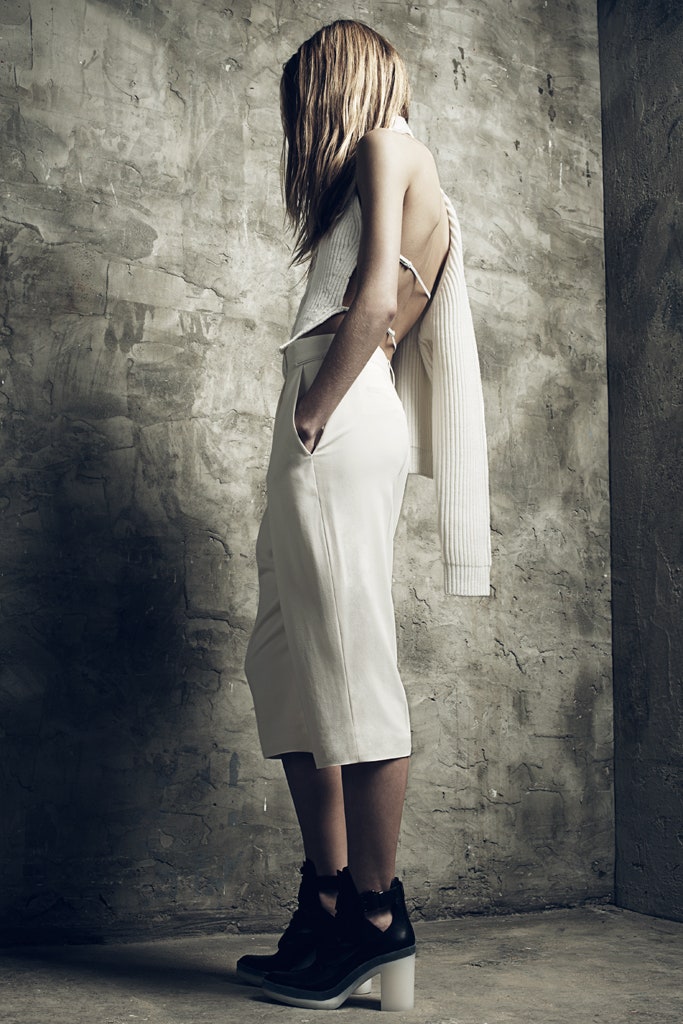 white fitted top and relaxed pants