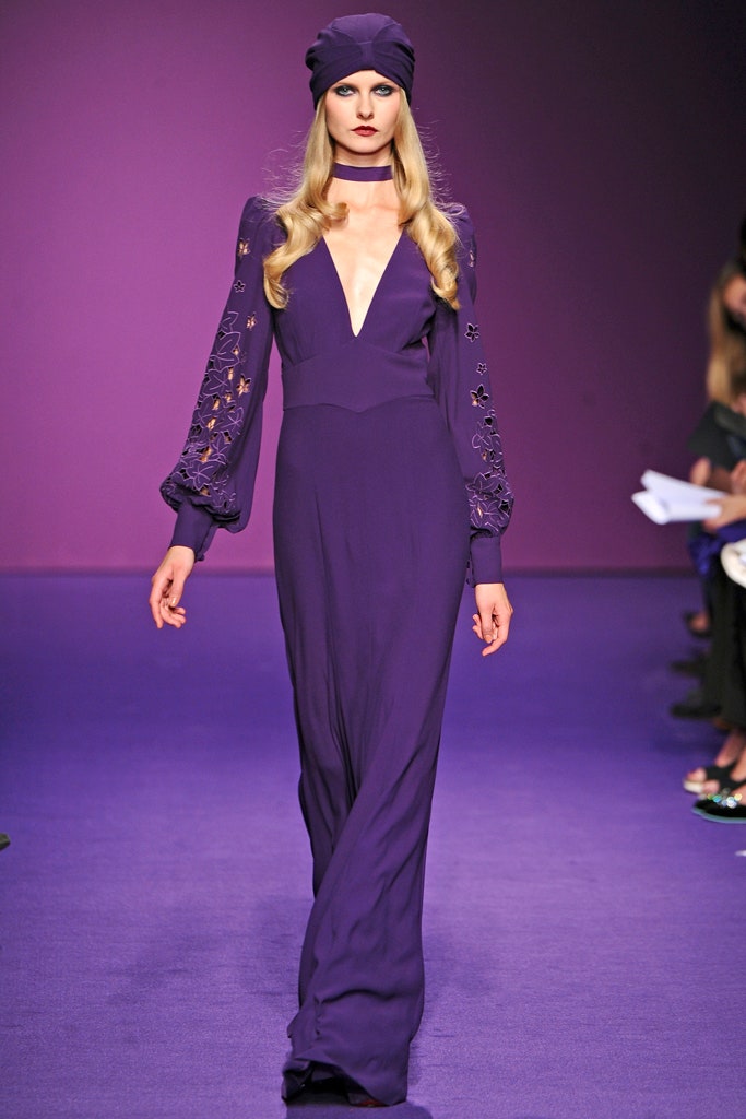 purple silk fitted gown