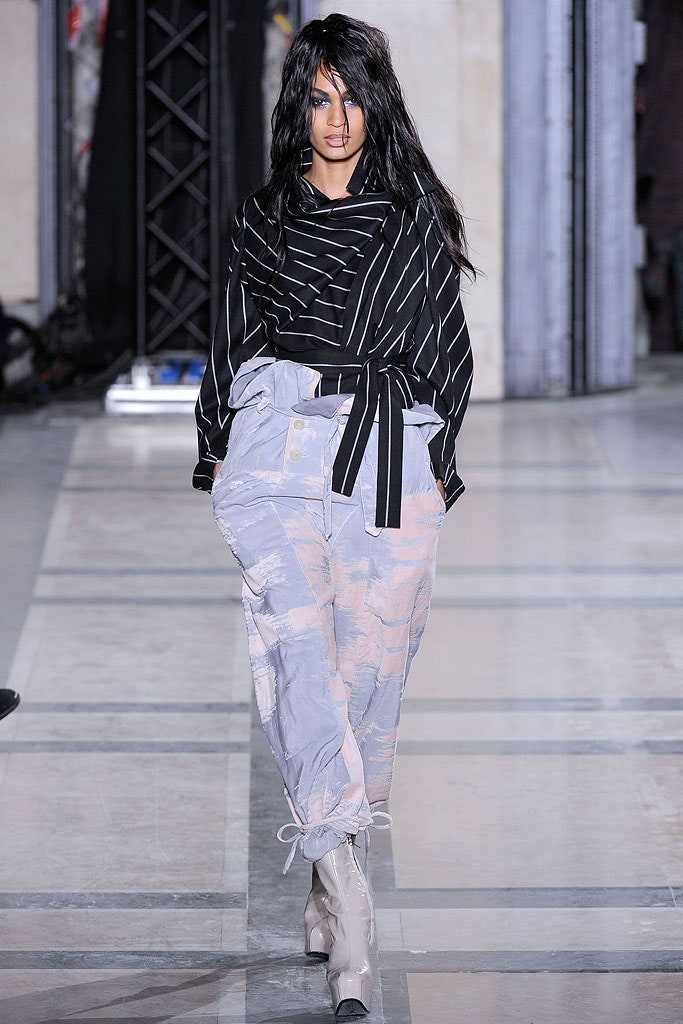 relaxed black and white striped top with cargo pants