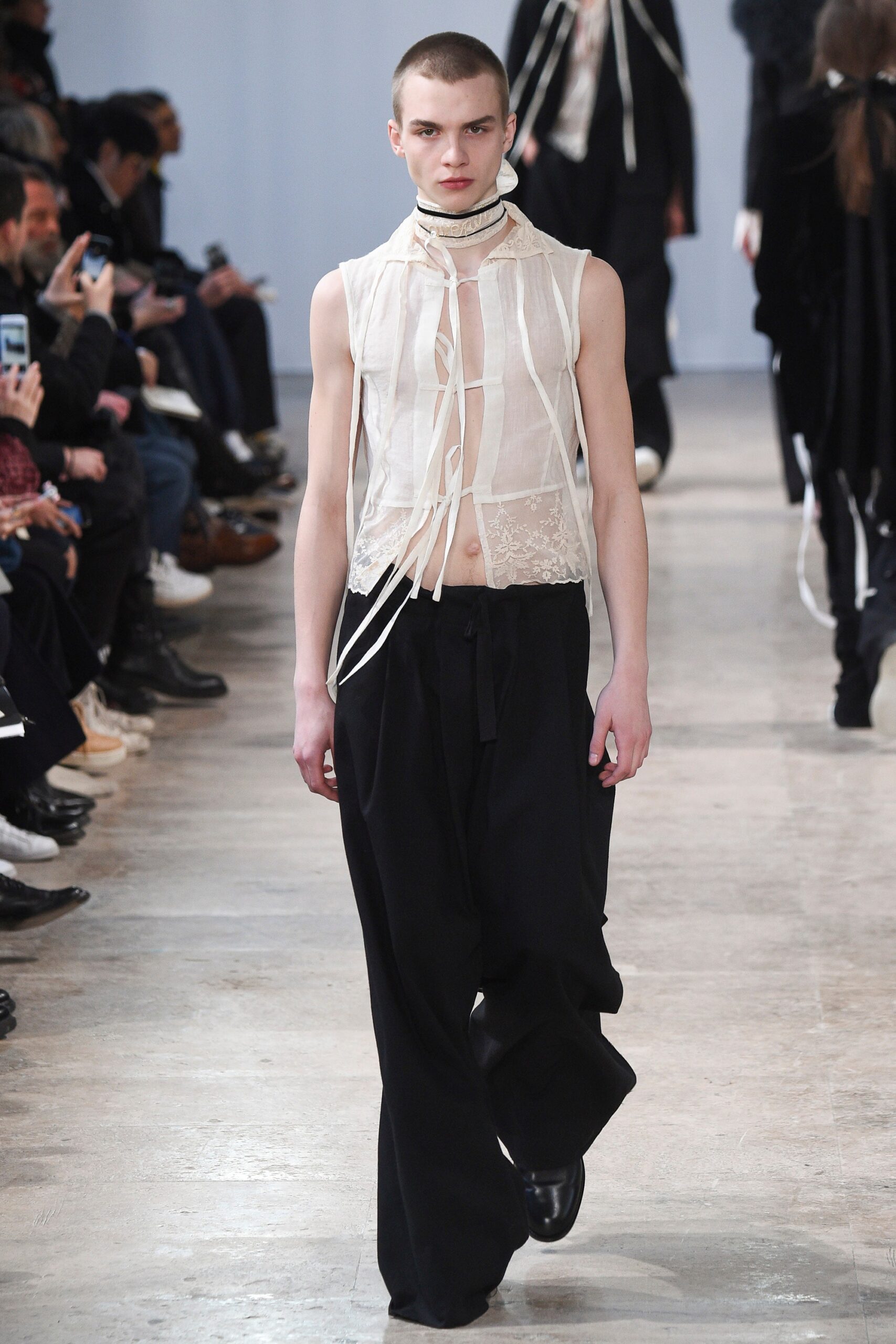 white silk sleeveless high-neck fitted layered sheer top