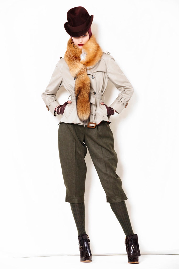 green wool relaxed pleated cropped pants