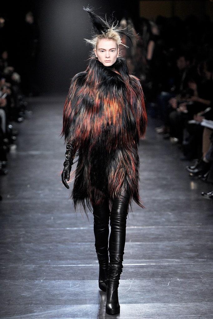 fur coat with leather pants