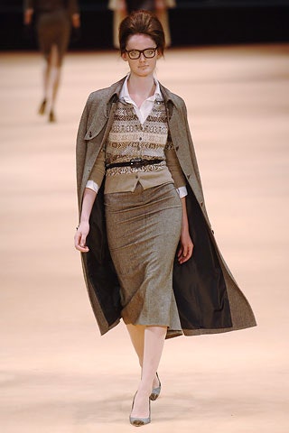 gray wool coat with fitted blouse