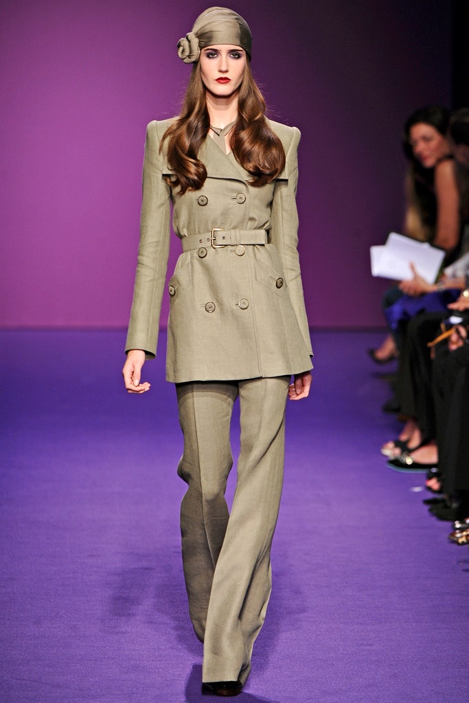 beige tailored suit with hat