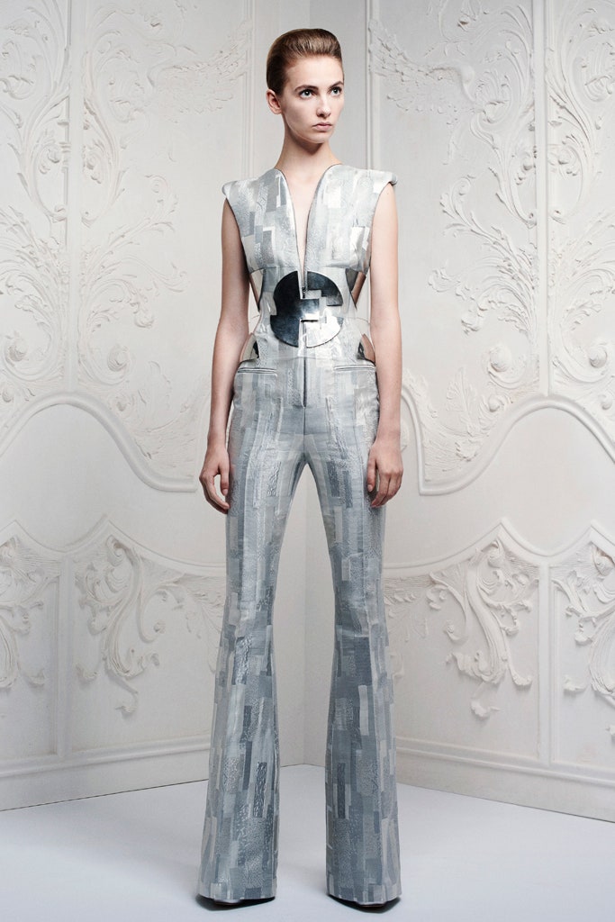 fitted silver metallic jumpsuit