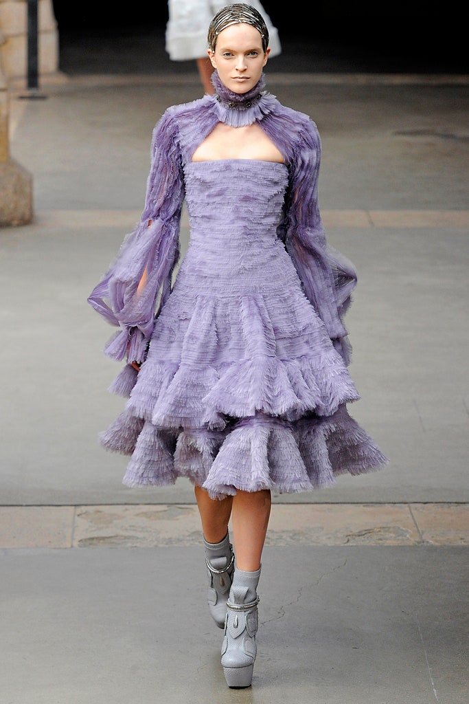 purple ruffled mini dress