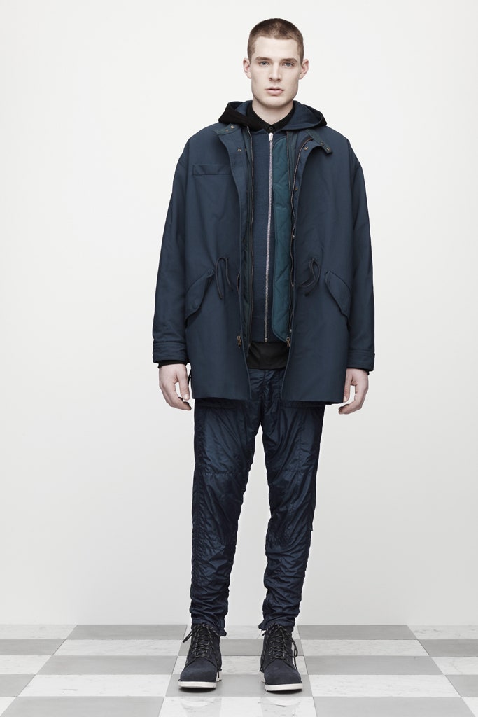 blue parka with black hoodie