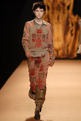 beige embroidered shirt and pants
