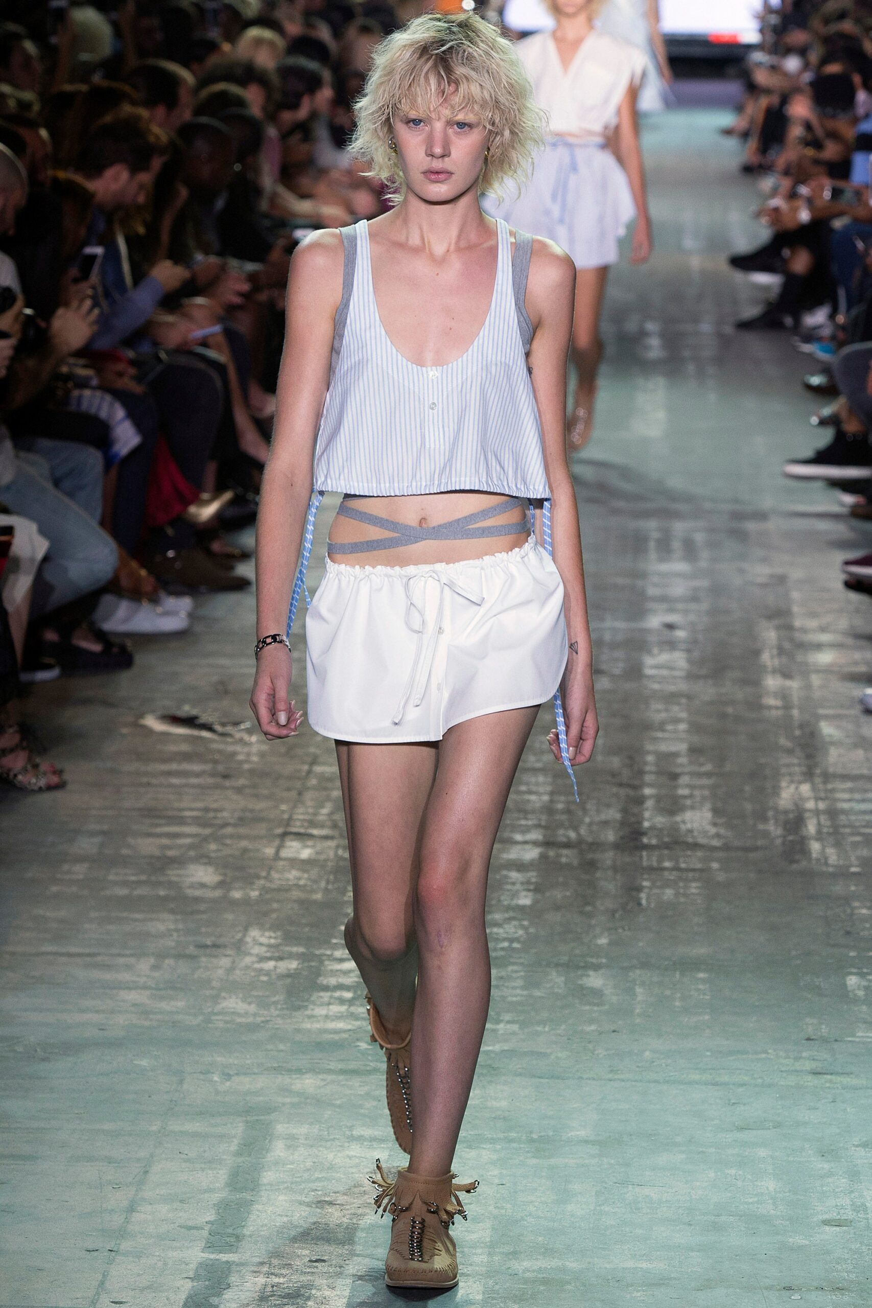 striped white blue sleeveless top with shorts