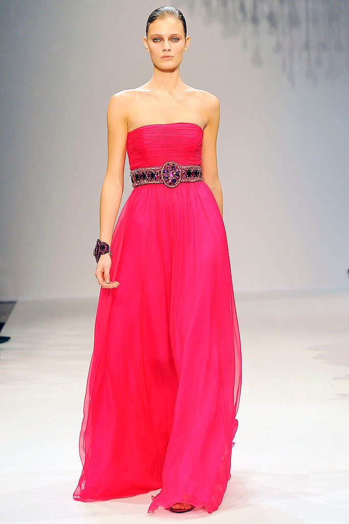 pink chiffon strapless gown
