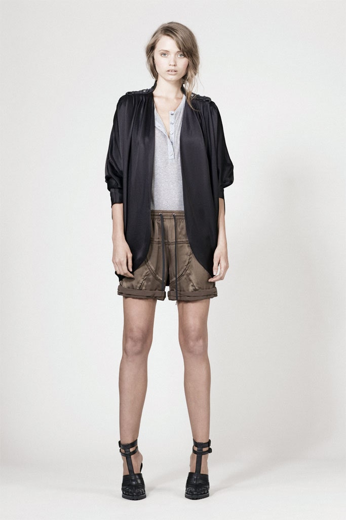black silk long-sleeve collared relaxed draped jacket