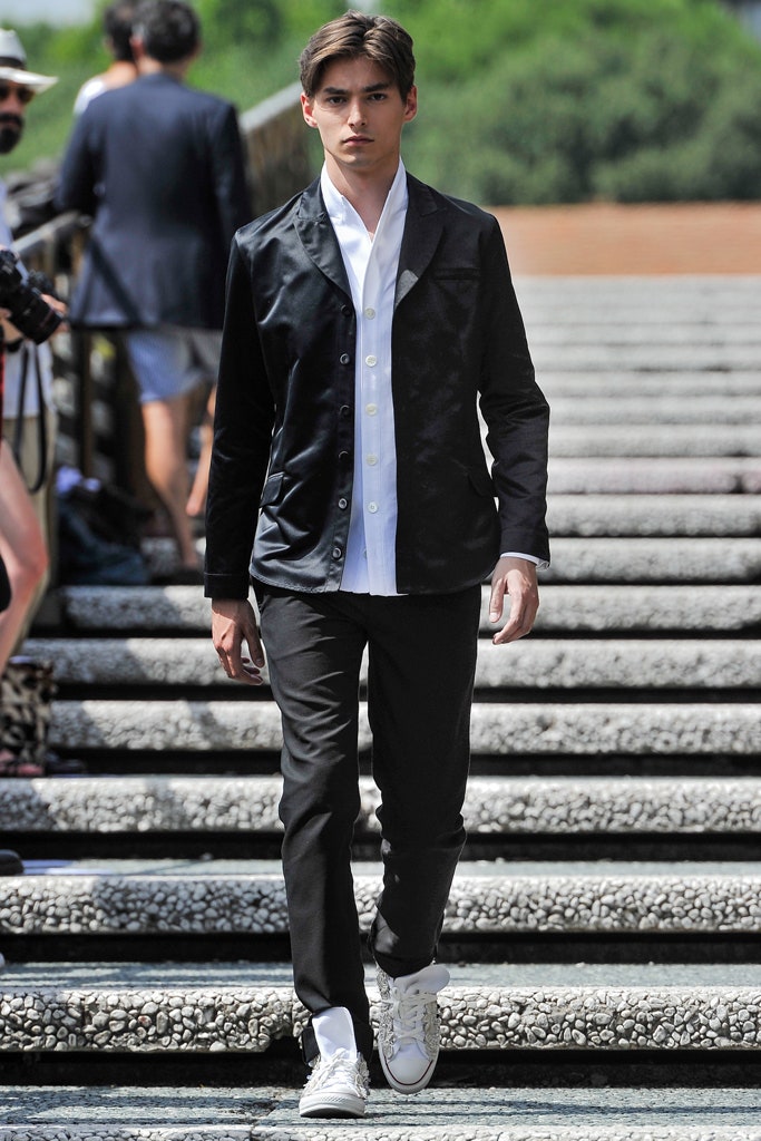black silk jacket with white shirt