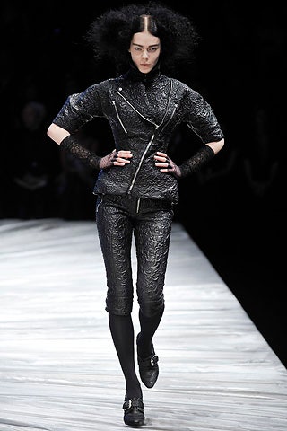 black leather fitted jacket and pants