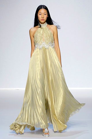 gold silk pleated gown