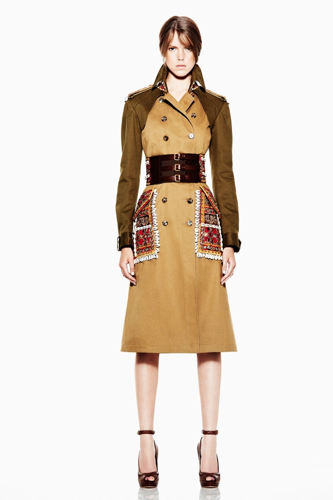 brown green belted trench coat