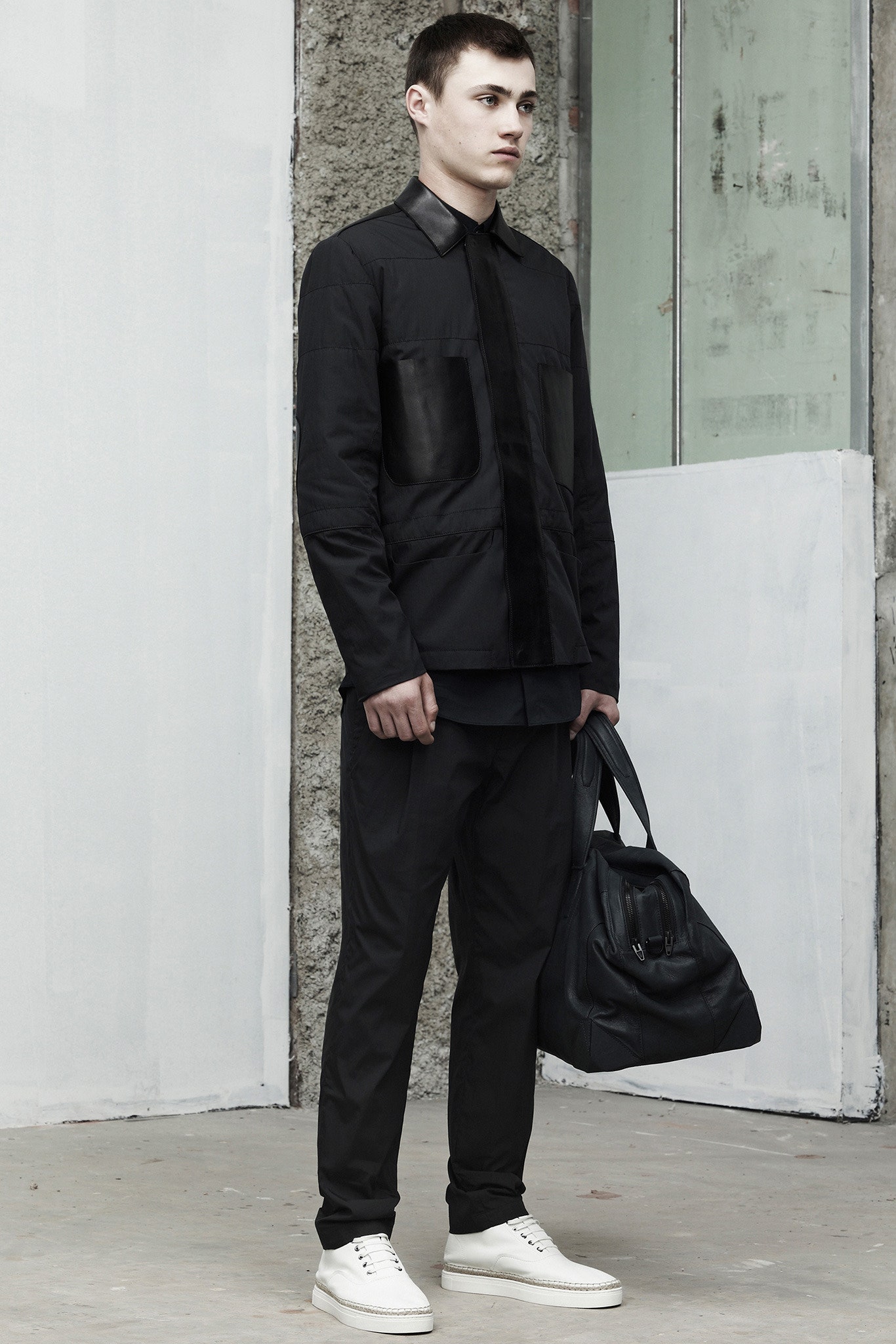 black fitted shirt and pants