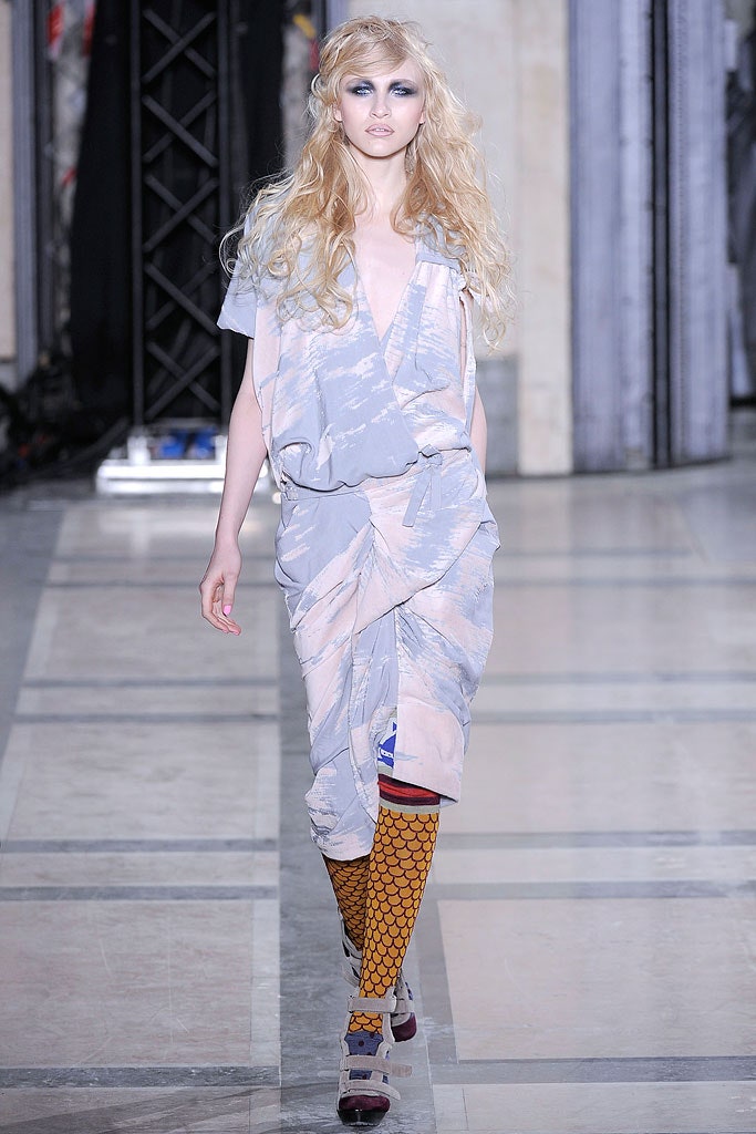 relaxed blue pink draped dress