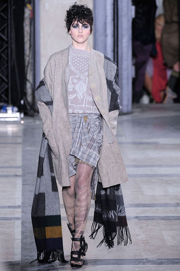 gray wool coat with printed top