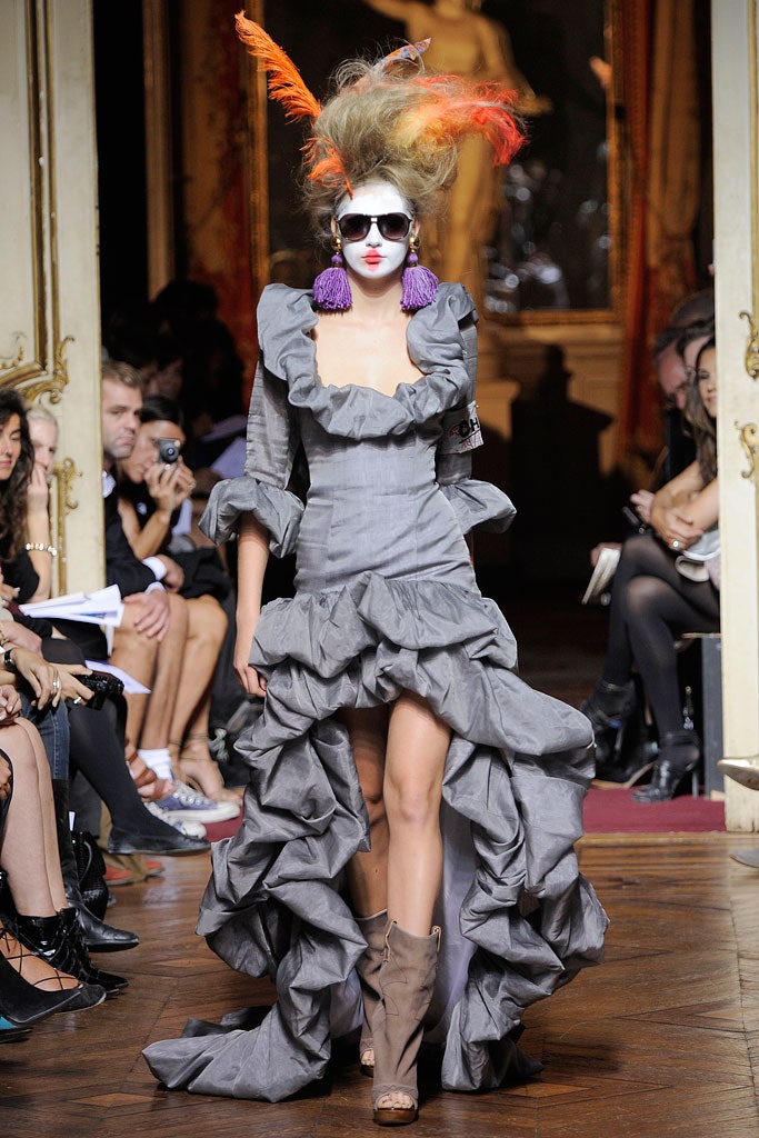 gray ruffled maxi dress